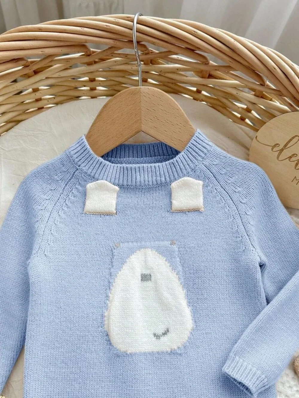 Blue Bear Knit One-Piece with Hat - Baby